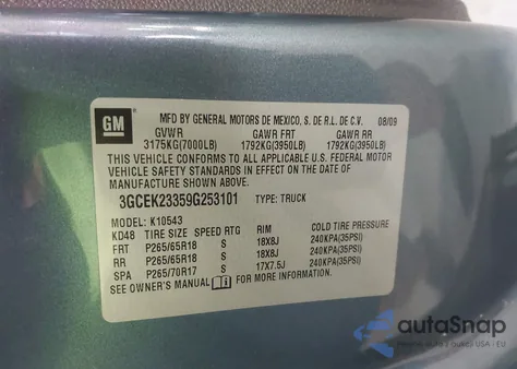 2009 Chevrolet Silverado 1500 Lt from USA, damaged, VIN 3GCEK23359G253101